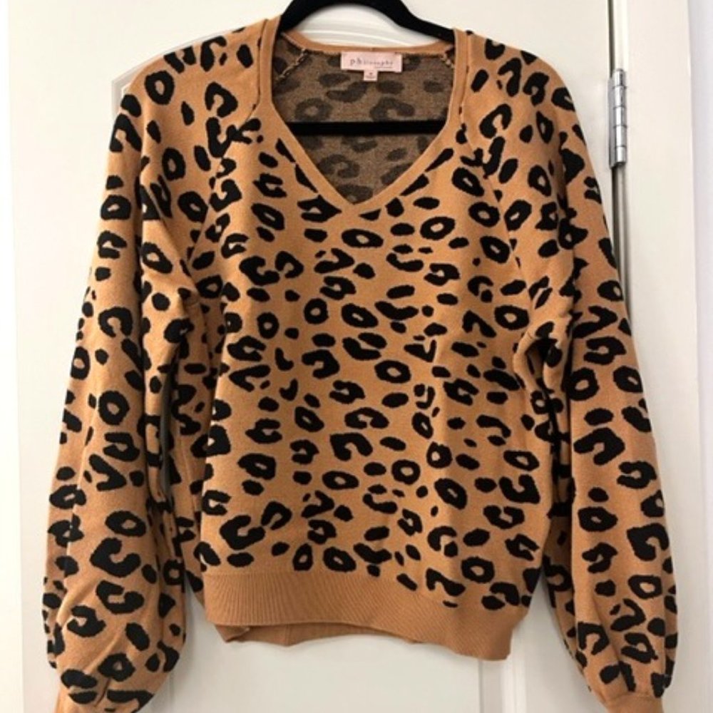 Philosophy Republic Clothing Leopard print sweater, soft V neck, size S